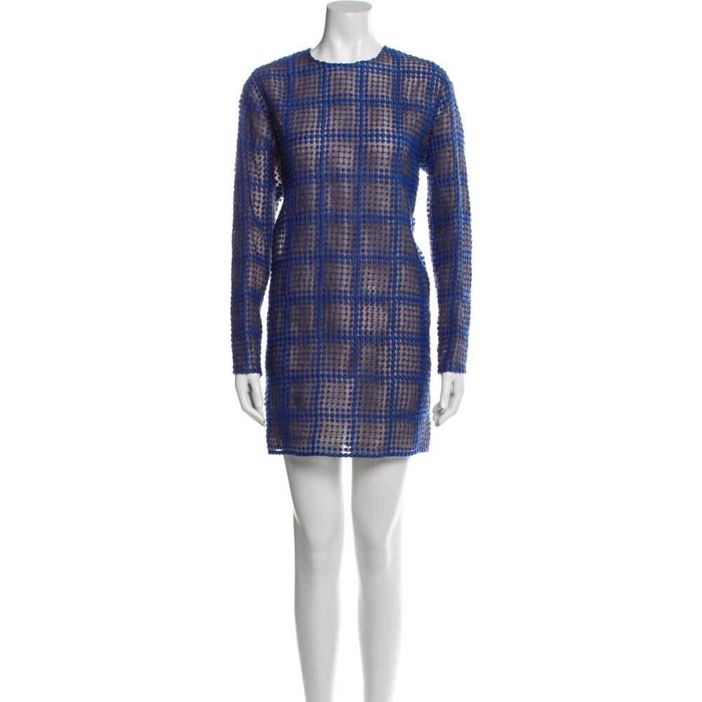 Marco de Vincenzo Blue and Tan Wool Blend Lace Pattern Mini Shift Dress Size 40